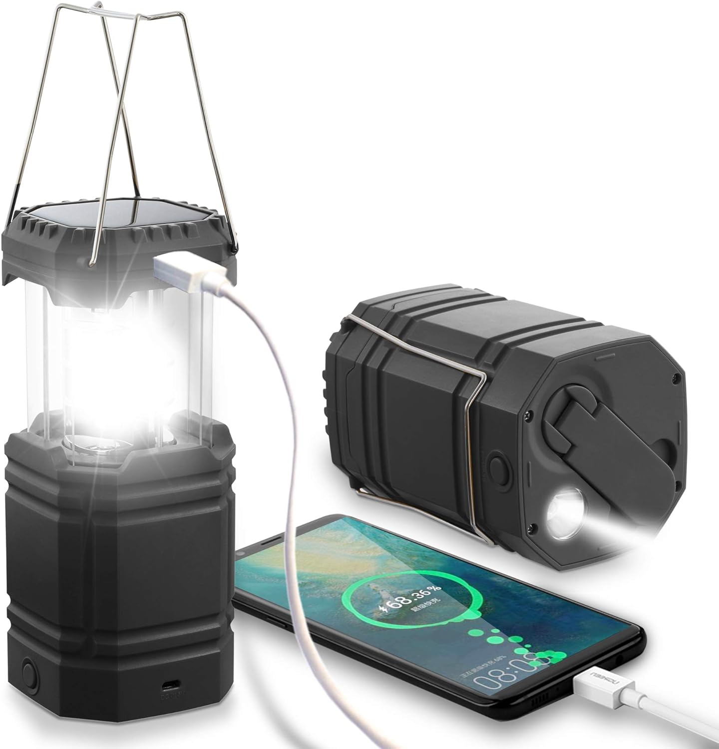 Ausverkauf: 3 in 1 Licht - Notlicht - Solar/LED-Lampe - 80 Lumen - Camping-Laterne - Notstromquelle - Lampe mit Powerbankfunktion - Notvorsorge - Notlader