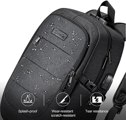 Ausverkauf: Laptop Rucksack Herren Wasserbeständig Anti-Diebstahl Schule Uni Rucksack mit USB-Lade-Anschluss und Schloss 14/ 15,6-Zoll-Laptop-Tasche für Damen Jungen Freizeit Arbeit Reisen Backpack Schwarz