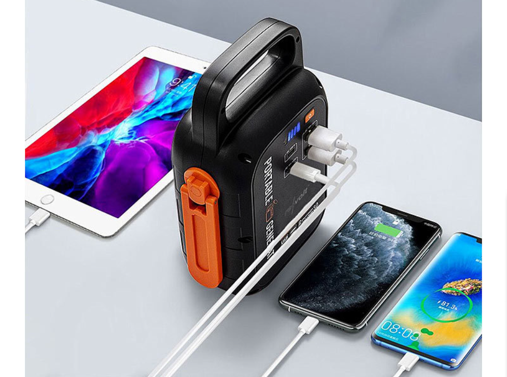 Ausverkauf; Revolt: Kurbel-Powerbank und Taschenlampe - Notstrom - Dynamo-Powerstation - 18 W - 22,5 Ah - Quick Charge - Power Delivery - Notpowerbank - Notlicht/Notlampe - Notstromvorsorge/Stromvorsorge