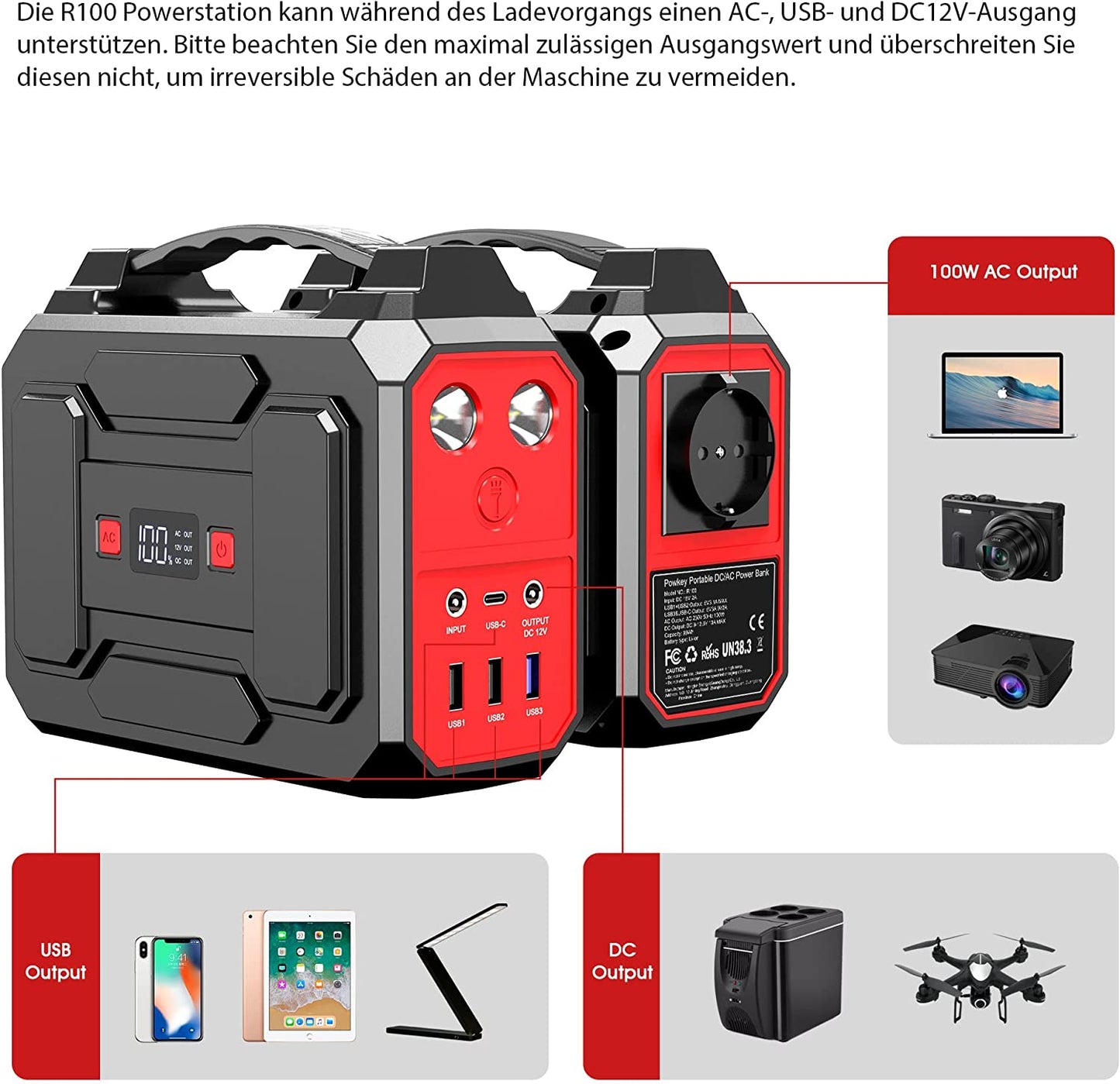 Tragbare Powerbank mit Solarpanel (B-Ware) für Laptops & andere Geräte Notstromgenerator Solar Powerbank