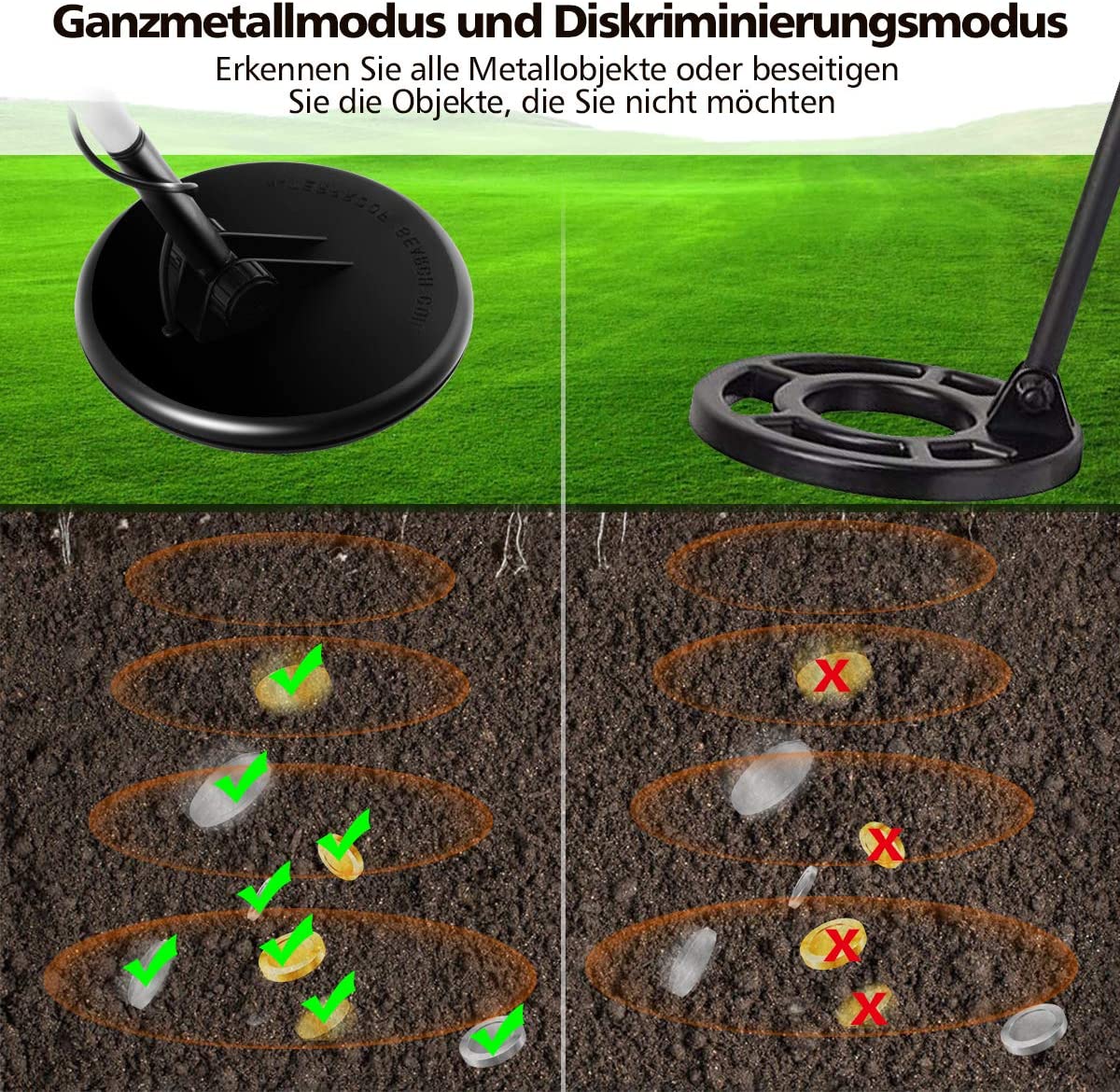 Metalldetektor Metallsuchgerät, Metallortungsgerät Verstellbarer Stiel von 78-107cm